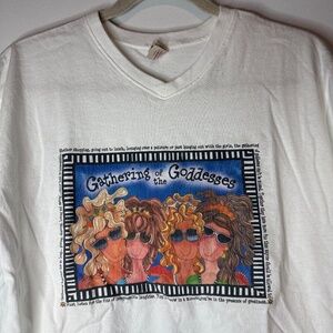 Vintage 2000s Y2K Gathering of the Goddesses Cute Cartoon Graphic T-shirt
